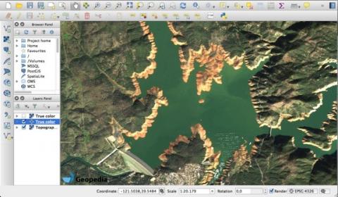 ow water levels of Lake Oroville, US, 26th of January 2016, served via WMS in QGIS